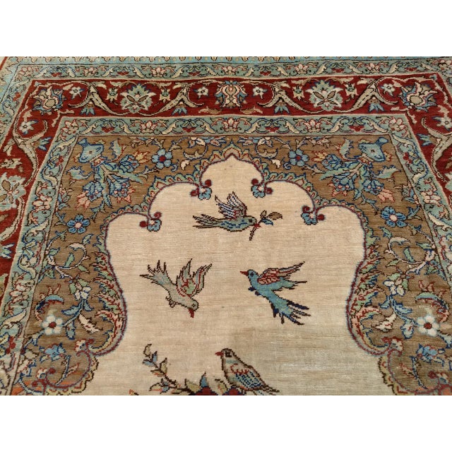 Turkish Vintage Turkish Silk Kayseri Rug, Handwoven Tree of Life Design, Ivory & Red, 3' x 5' For Sale - Image 3 of 10