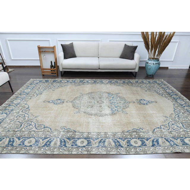 Islamic 1970s Vintage Persian Handmade Wool Cotton Beige Area Rug For Sale - Image 3 of 11