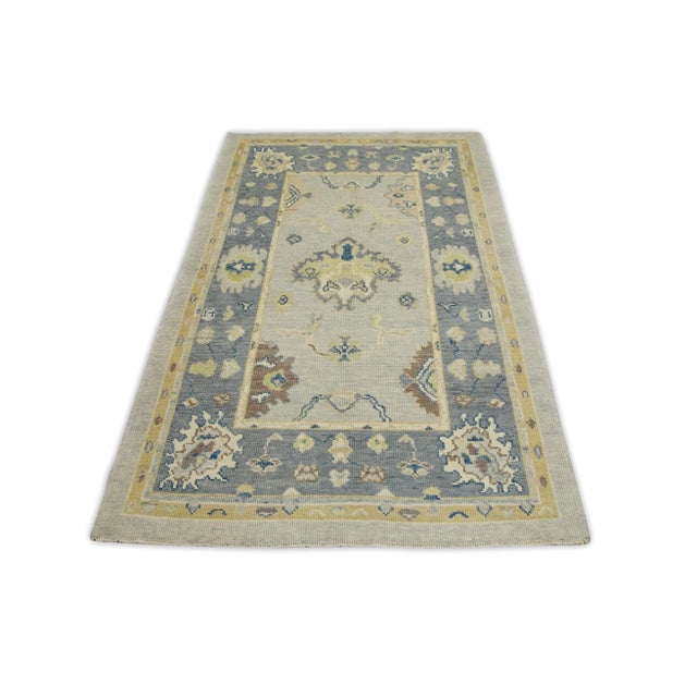 Early 21st Century Turkish Oushak Rug – Blue Floral Handwoven Wool, 4' X 6'1", Early 21st Century Oriental Rug For Sale - Image 5 of 7