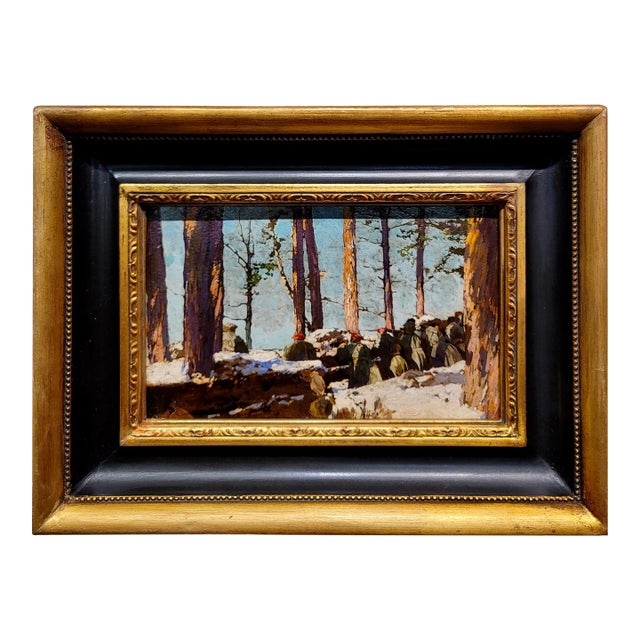 Mikhail Markelovich Guzhavin -Cossack Soldiers in Trench -1910s Oil Painting For Sale