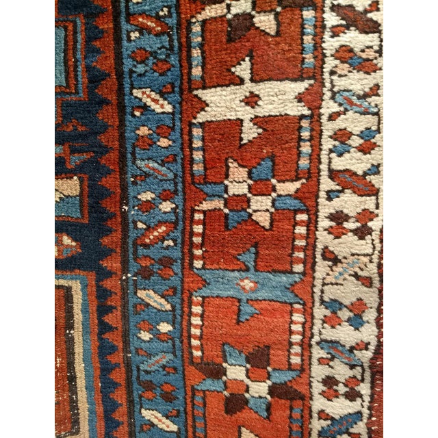 Textile Antique Heriz Serapi Runner Rug, Hand-Knotted Wool, Geometric Pattern, Navy & Red,4x12 For Sale - Image 7 of 11