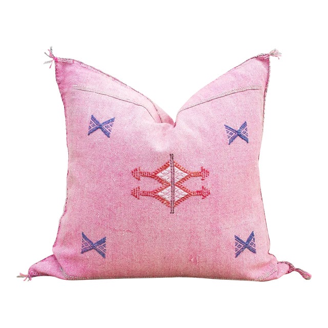 Rose Moroccan Silk Rug Pillow For Sale
