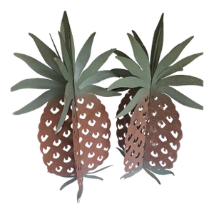 Folky Large Cut Metal Painted Tole Pineapples - A Pair