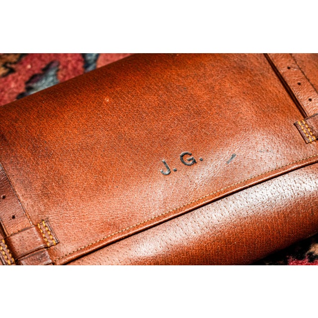 1910s Stately English Antique Leather Suede Case With Tins Home Decor Prop For Sale - Image 5 of 16
