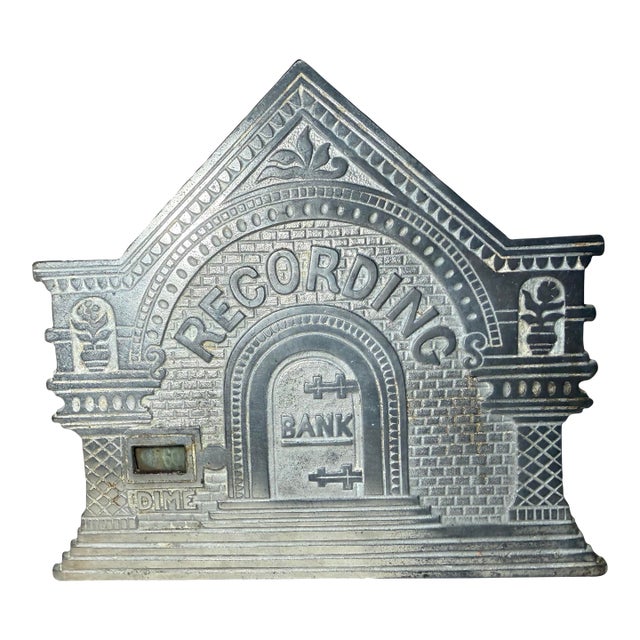 Rare Antique the National Dime Recording Bank Cast Iron Still Bank 1890's For Sale
