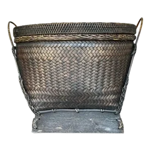 Vintage Boho Woven Rattan Lidded Basket