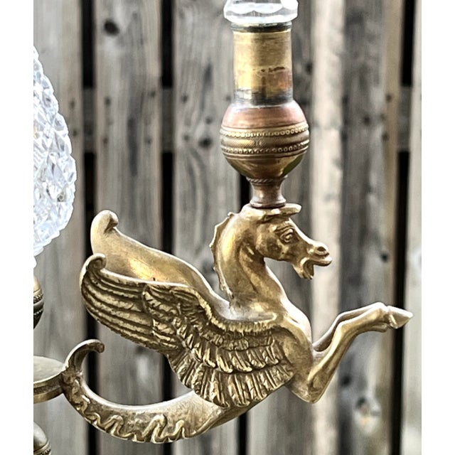 C1810-20 Antique British Georgian Regency Bronze/ Cut Glass Pegasus Winged Horse Candelabra For Sale - Image 11 of 13