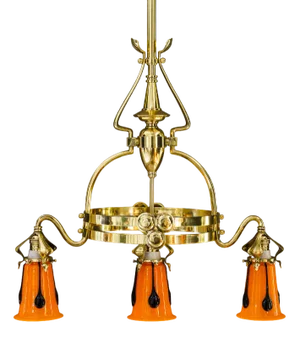 Antique Chandelier with Loetz Glass Shades, 1910