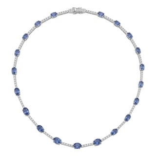 18k Gold Necklace With 13.10ct Blue Sapphire and 1.17ct Diamonds For Sale