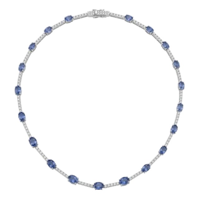 18k Gold Necklace With 13.10ct Blue Sapphire and 1.17ct Diamonds For Sale