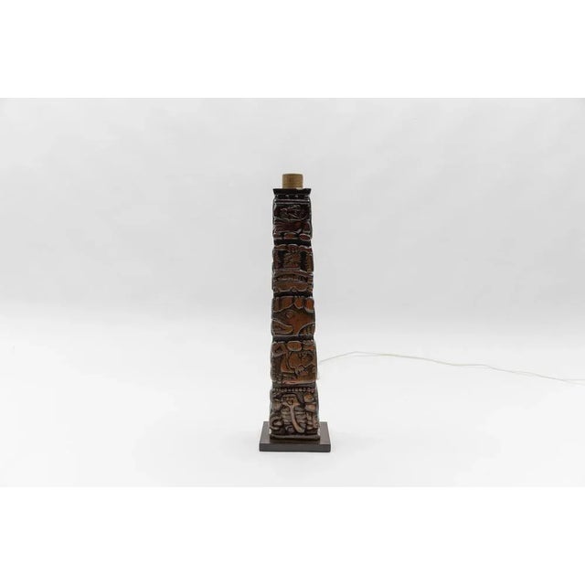 Hand Carved Wooden Mayan Totem Table Lamp by Temde Honduras, 1960s For Sale - Image 6 of 11