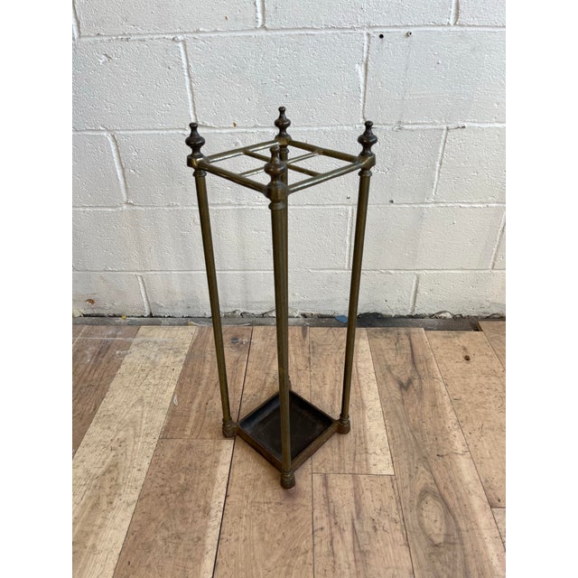 Vintage English Brass Umbrella & Cane Stand With Urn Finials For Sale - Image 9 of 9