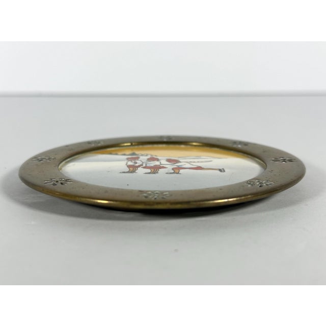 Early 20th Century German Brass Framed Porcelain Plate: Hand Painted Skating Children For Sale - Image 5 of 8