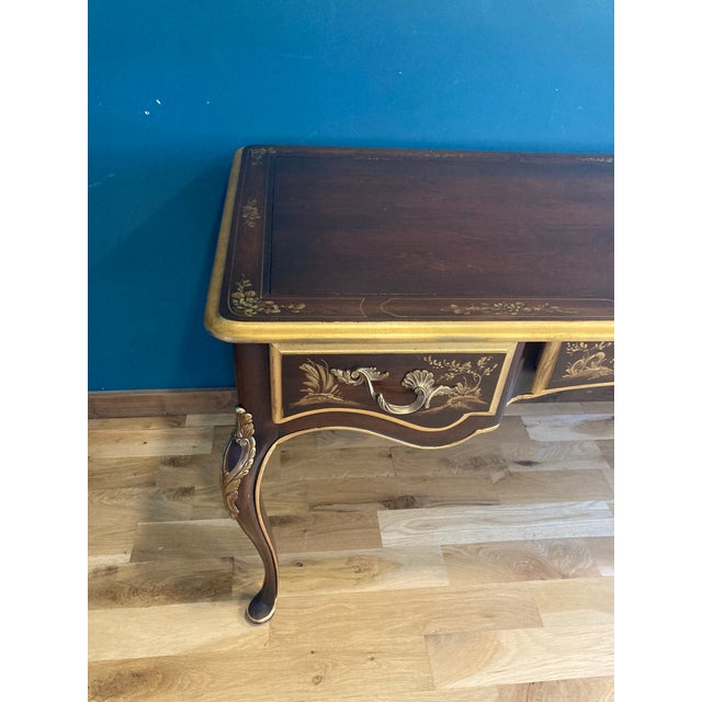 Vintage Gilt Chinoiserie Campaign Desk & Chair Set of 2 by Union National Furniture For Sale - Image 4 of 18