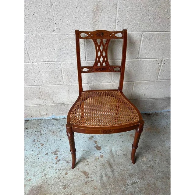 Early 20th Century Antique Hollywood Regency Style Cane Seat Side Chair For Sale - Image 10 of 11