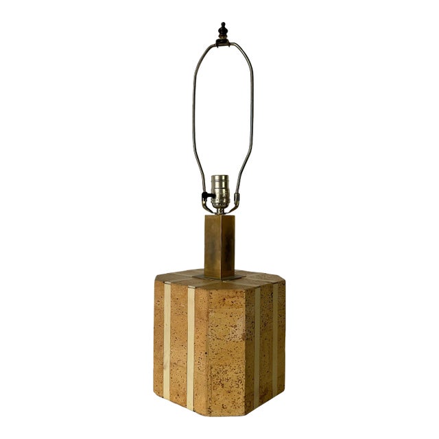 Vintage Italian Organic Beige Cork and Brass Table Lamp For Sale