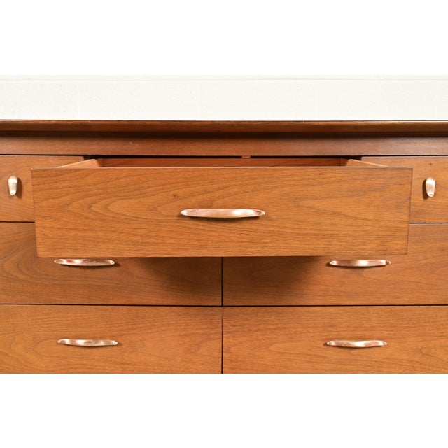 Brown John Van Koert for Drexel Profile Mid-Century Modern Sculpted Walnut Dresser or Credenza, 1961 For Sale - Image 8 of 17