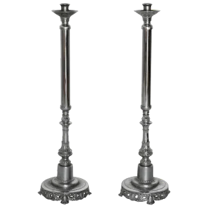 Pair of Silverplated Altar Floor Candlesticks