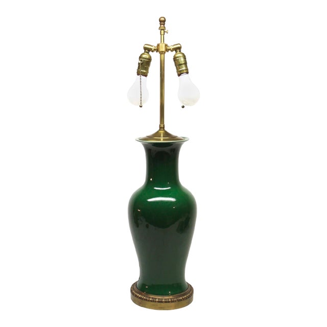 Mid 20th Century Large Green Ceramic Table Lamp For Sale