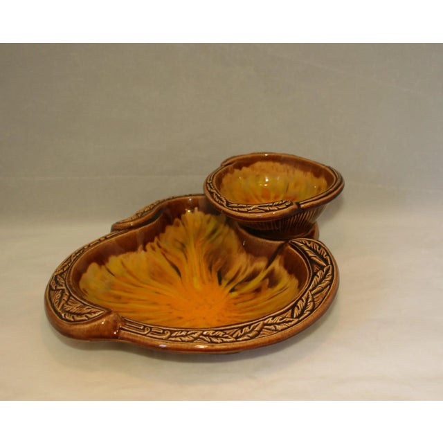 Vintage California Pottery Orange Sunburst 2 Tier Serving Dish Chairish