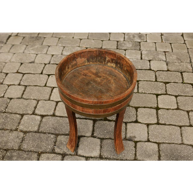 English English Oak 1880s Circular Planter with Brass Braces Mounted on Splaying Legs For Sale - Image 3 of 11