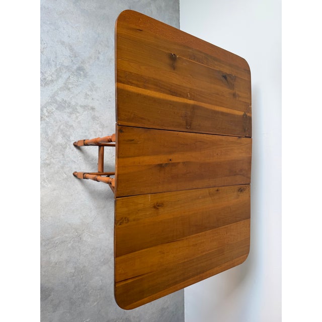 1960s Vintage American Solid Cherry Wood Drop-Leaf Breakfast Dining Table For Sale - Image 5 of 11