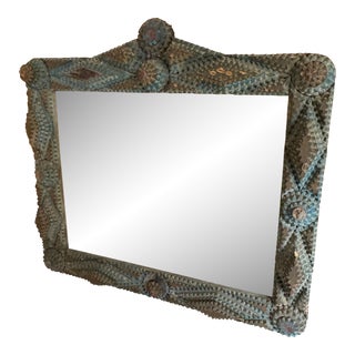 Early 1900s Large Vintage Tramp Art Frame Mirror For Sale