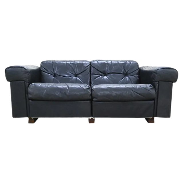 Black Leather Two-Seater Sofa from De Sede, 1970 For Sale