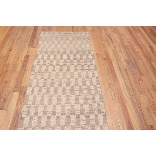 A Decorative Soft Light Cream and Tan Color Geometric Modern High Low Wool Pile Hallway Runner Rug, Country of Origin:...