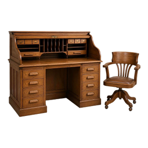 Early 20th Century 1900–1930 English Oak Roll-Top/Tambour Roll-Top Desk Edwardian Office Desk) And