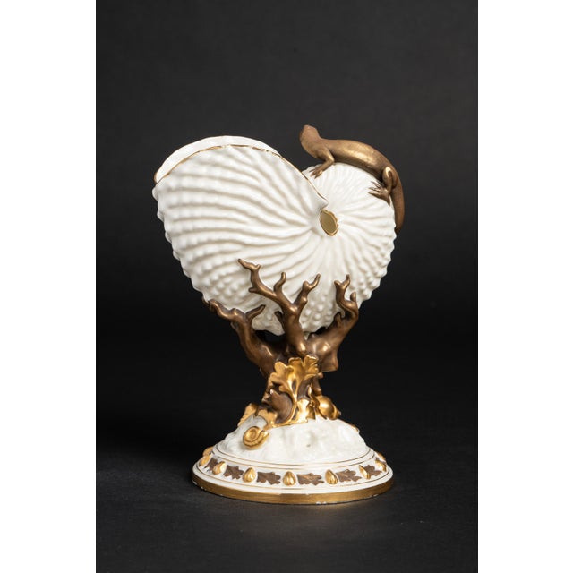 Victorian Antique Royal Worcester Porcelain Nautilus Shell and Lizard Vase 1883 U Mark For Sale - Image 3 of 11