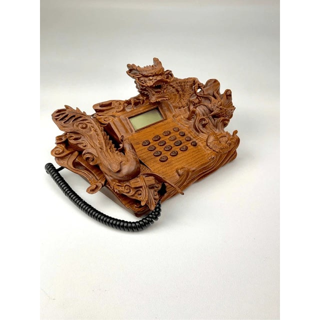 Vintage Chinese Carved Dragon Phoenix Hardwood Telephone Huanghuali Style Ruyi Motif Preowned and in good condition. Phone...