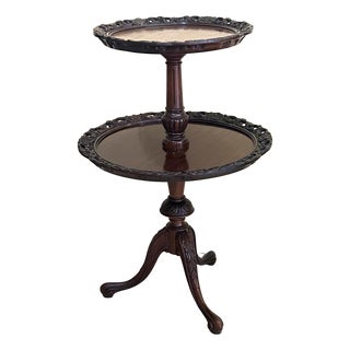 Carved, Mahogany, Two-Tiered, Parlor/Tea Table With Ornate, Carved Legs, and Detailed Piecrust Edges, Rococo / Victorian Style, C1940 For Sale