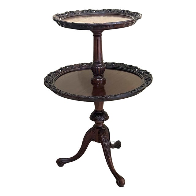 Carved, Mahogany, Two-Tiered, Parlor/Tea Table With Ornate, Carved Legs, and Detailed Piecrust Edges, Rococo / Victorian Style, C1940 For Sale