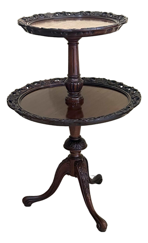 Carved, Mahogany, Two-Tiered, Parlor/Tea Table With Ornate, Carved Legs, and Detailed Piecrust Edges, Rococo / Victorian Style, C1940