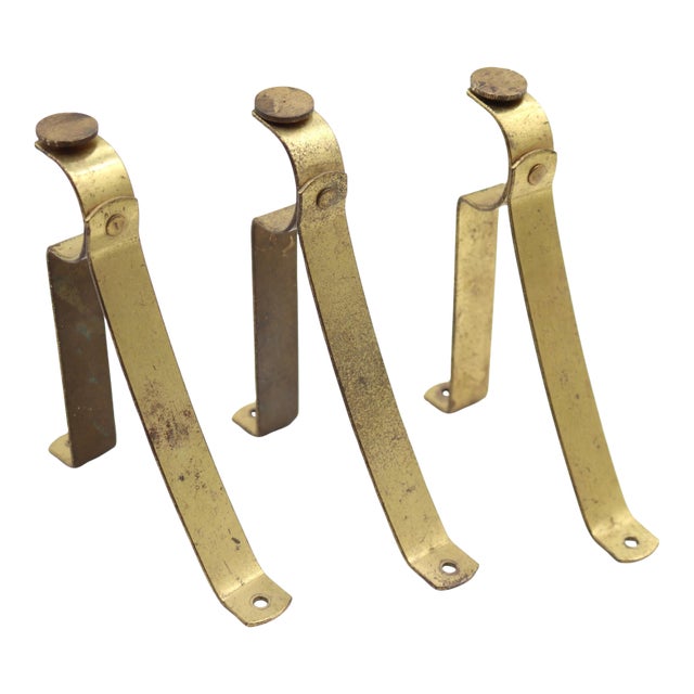 Set of Vintage Brass Curtain Rod Brackets For Sale