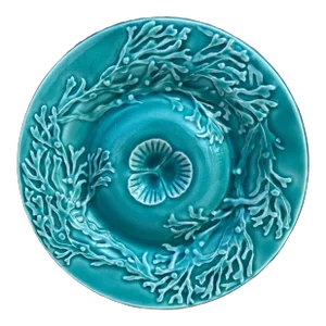Majolica Aqua Seaweeds Plate Gien, Circa 1890