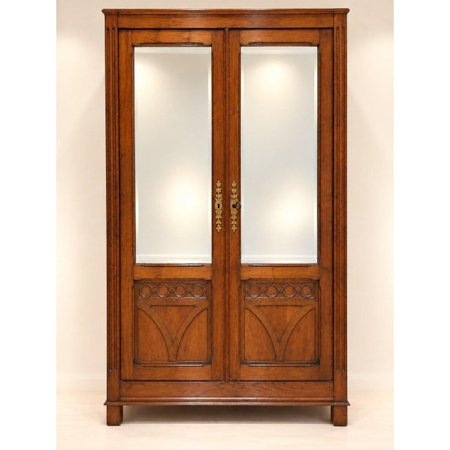 Art Nouveau Oak 2-Door Wardrobe with Beveled Mirrors, 1890s For Sale - Image 6 of 6