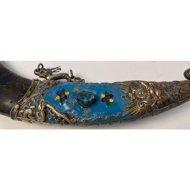 Silver Antique Tibetan Ritual Dagger With Silver, Turquoise Blue Enamel and Dragon For Sale - Image 8 of 18