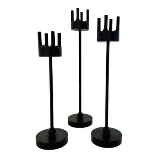 Vintage MCM Candlestick Holders by Van Keppel-Green, Set of Three. Cast Iron Brutalist Style For Sale