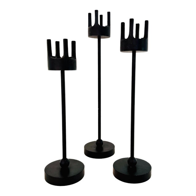 Vintage MCM Candlestick Holders by Van Keppel-Green, Set of Three. Cast Iron Brutalist Style For Sale