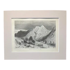 Antique 1874 Wood Engraving "Limestone Formation, On Pitt River" CA in 11x14 Mat