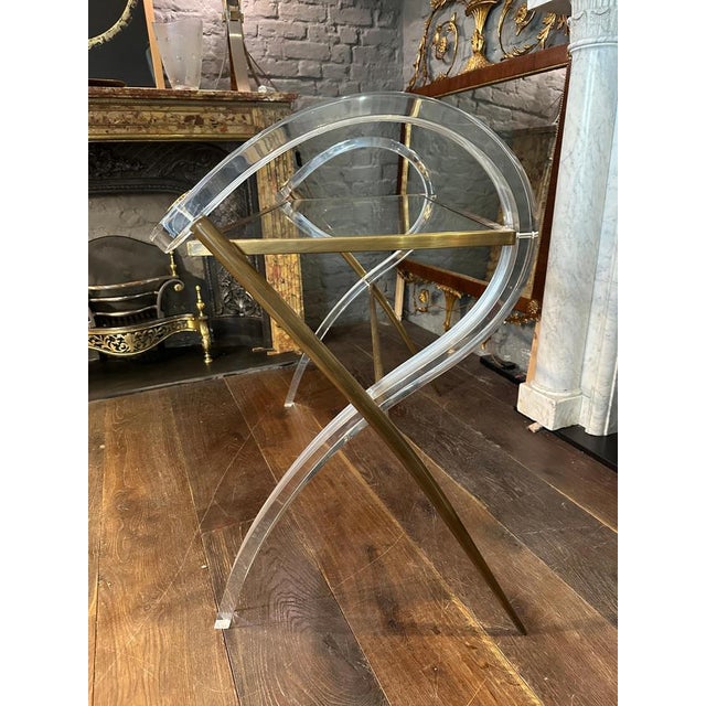 Vintage French Acrylic and Brass Console Table, 1980 For Sale - Image 6 of 15