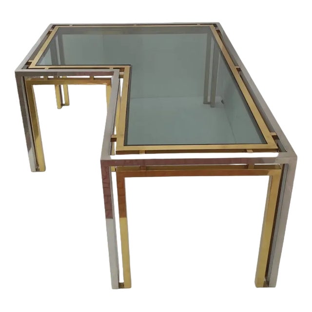 Brass and Glass Coffee Table, 1970s For Sale
