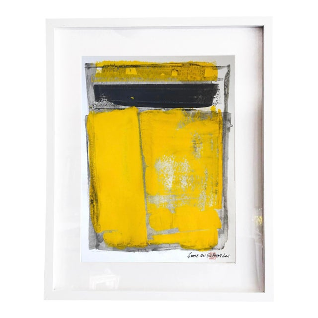 "Static 401" Contemporary Minimalist Abstract Yellow Mixed-Media Painting, Framed For Sale