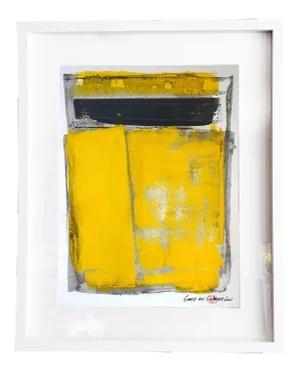 "Static 401" Contemporary Minimalist Abstract Yellow Mixed-Media Painting, Framed