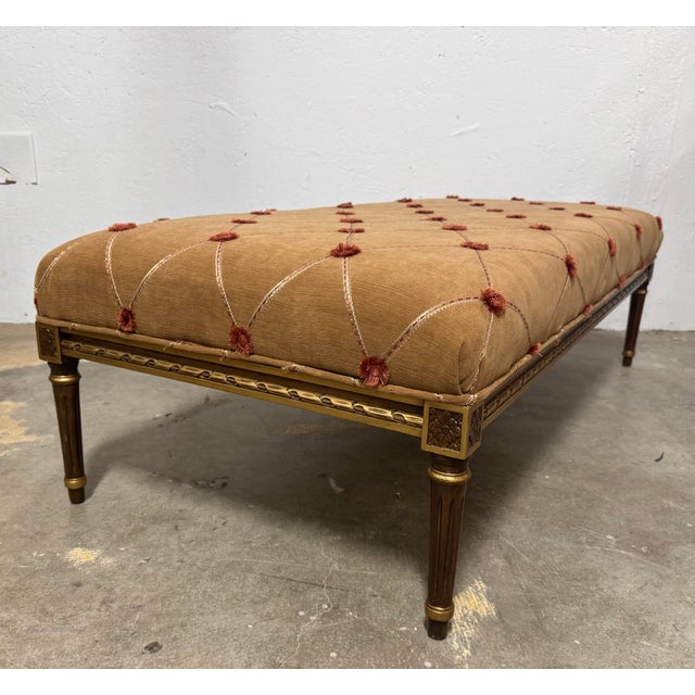 1980s Louis XVI Style Neoclassical Gilt Wood Upholstered Bench Ottoman For Sale - Image 5 of 7