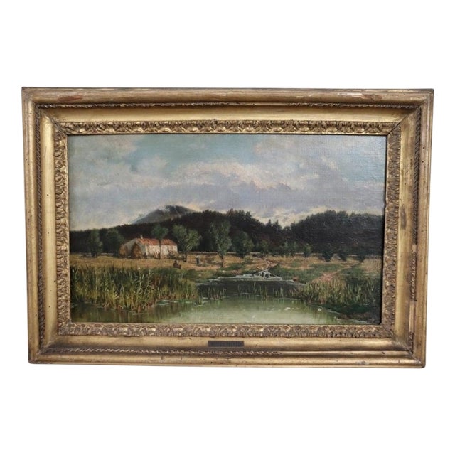 Italian Artist, Landscape, Oil Painting on Canvas, Mid-19th Century, Framed For Sale