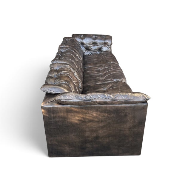 Vintage 1970s Leather Chesterfield Sofa Button Tufted Brown Leather Sofa For Sale - Image 9 of 16