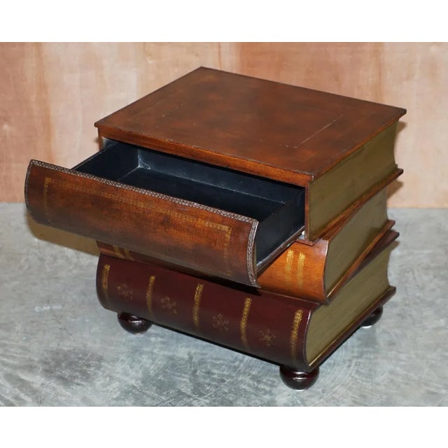 Leather Bound Side Tables with Drawers, Set of 2 For Sale - Image 8 of 18